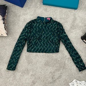 Green sequin crop top